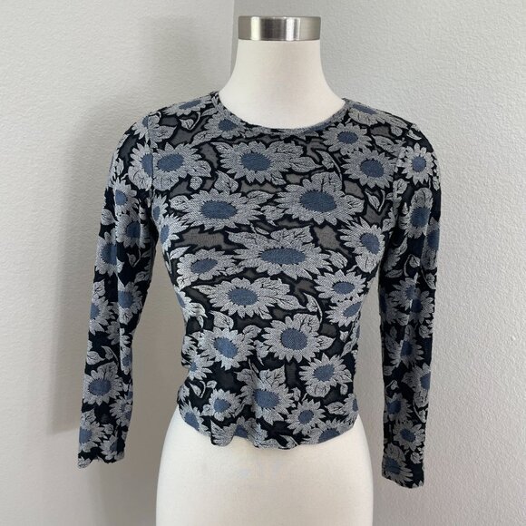 Charlotte Russe Tops - Vintage Y2K Charlotte Russe Small Daisy Floral Sheer Mesh Long Sleeve Top